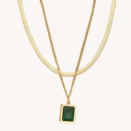 Green Gem Layered Necklace